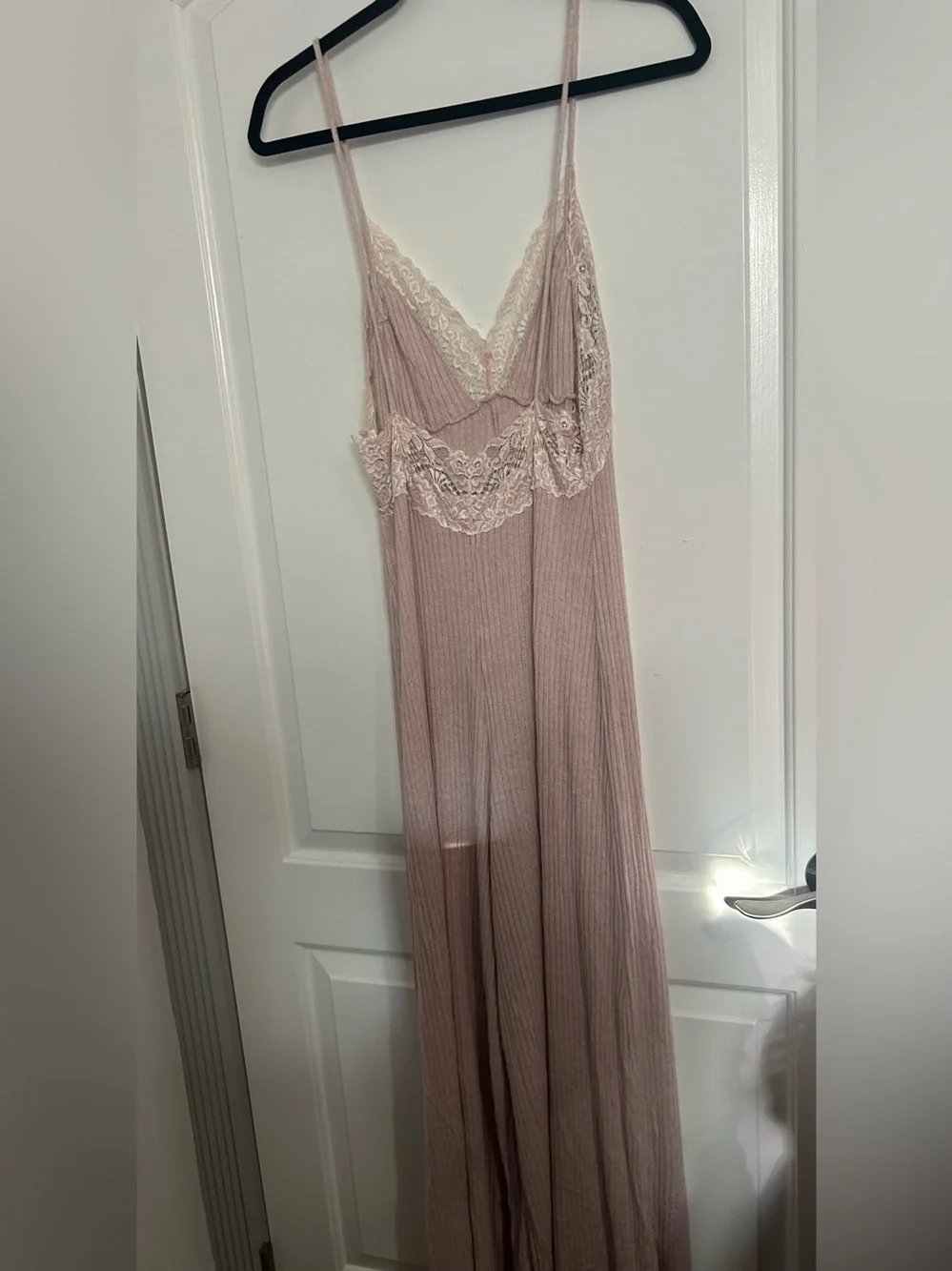 Free People About Time Ribbed Knit Lace wide Leg Jumpsuit Size M chic coquette